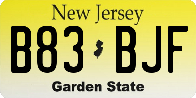 NJ license plate B83BJF
