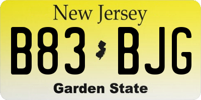 NJ license plate B83BJG