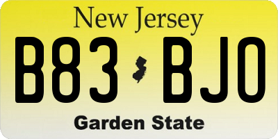NJ license plate B83BJO