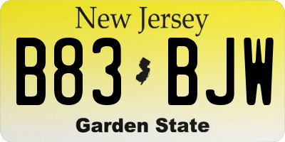 NJ license plate B83BJW
