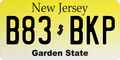 NJ license plate B83BKP