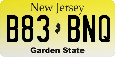 NJ license plate B83BNQ