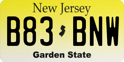 NJ license plate B83BNW