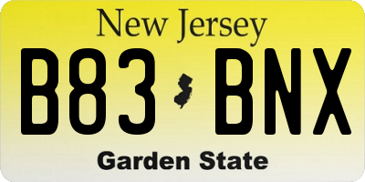 NJ license plate B83BNX