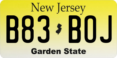 NJ license plate B83BOJ