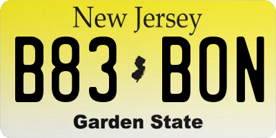 NJ license plate B83BON