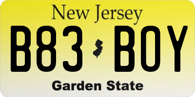 NJ license plate B83BOY