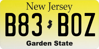NJ license plate B83BOZ