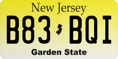 NJ license plate B83BQI