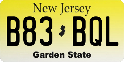 NJ license plate B83BQL