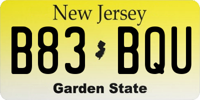 NJ license plate B83BQU