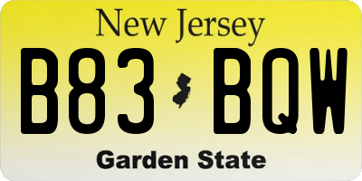NJ license plate B83BQW