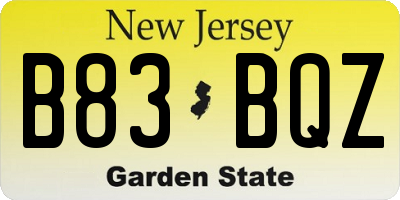 NJ license plate B83BQZ