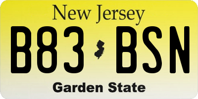 NJ license plate B83BSN