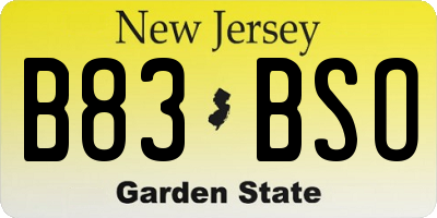 NJ license plate B83BSO