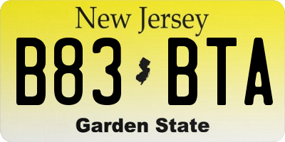 NJ license plate B83BTA