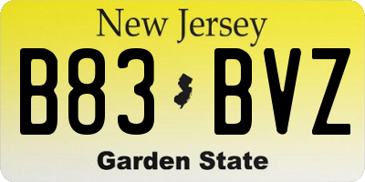 NJ license plate B83BVZ