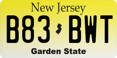 NJ license plate B83BWT