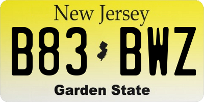 NJ license plate B83BWZ