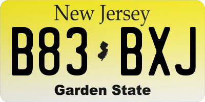 NJ license plate B83BXJ
