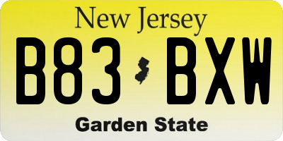 NJ license plate B83BXW