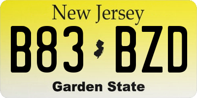 NJ license plate B83BZD