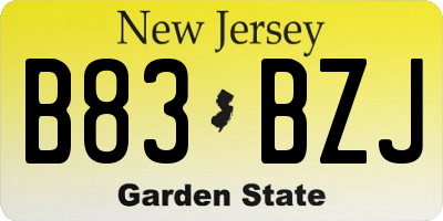 NJ license plate B83BZJ