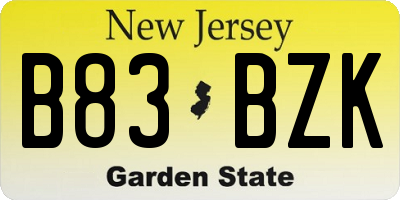 NJ license plate B83BZK