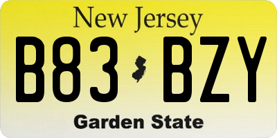 NJ license plate B83BZY