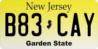 NJ license plate B83CAY