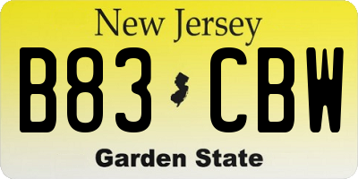 NJ license plate B83CBW