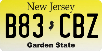 NJ license plate B83CBZ