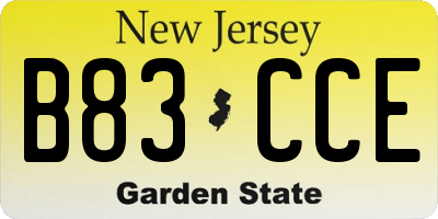 NJ license plate B83CCE