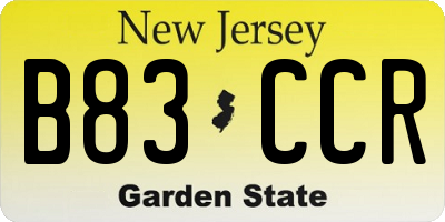 NJ license plate B83CCR