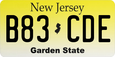 NJ license plate B83CDE