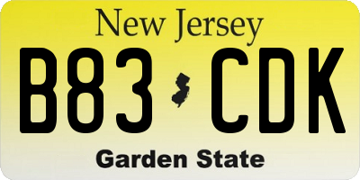 NJ license plate B83CDK