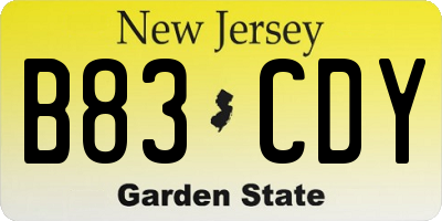 NJ license plate B83CDY
