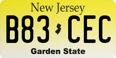 NJ license plate B83CEC