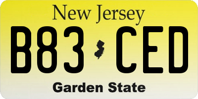 NJ license plate B83CED