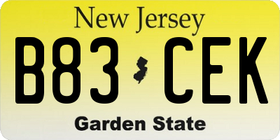 NJ license plate B83CEK