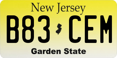NJ license plate B83CEM