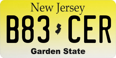 NJ license plate B83CER