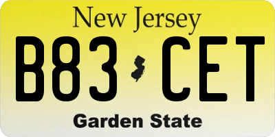 NJ license plate B83CET