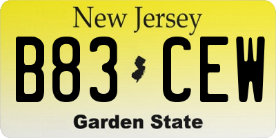 NJ license plate B83CEW