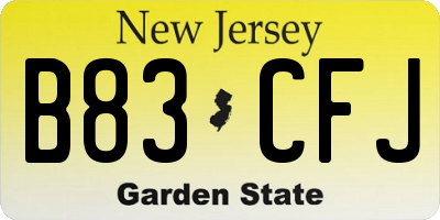 NJ license plate B83CFJ