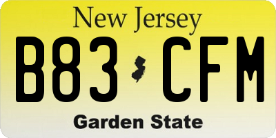 NJ license plate B83CFM