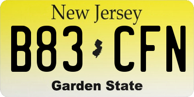 NJ license plate B83CFN