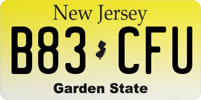 NJ license plate B83CFU