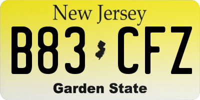 NJ license plate B83CFZ