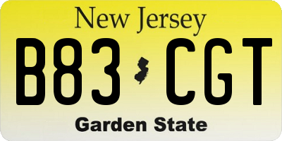 NJ license plate B83CGT